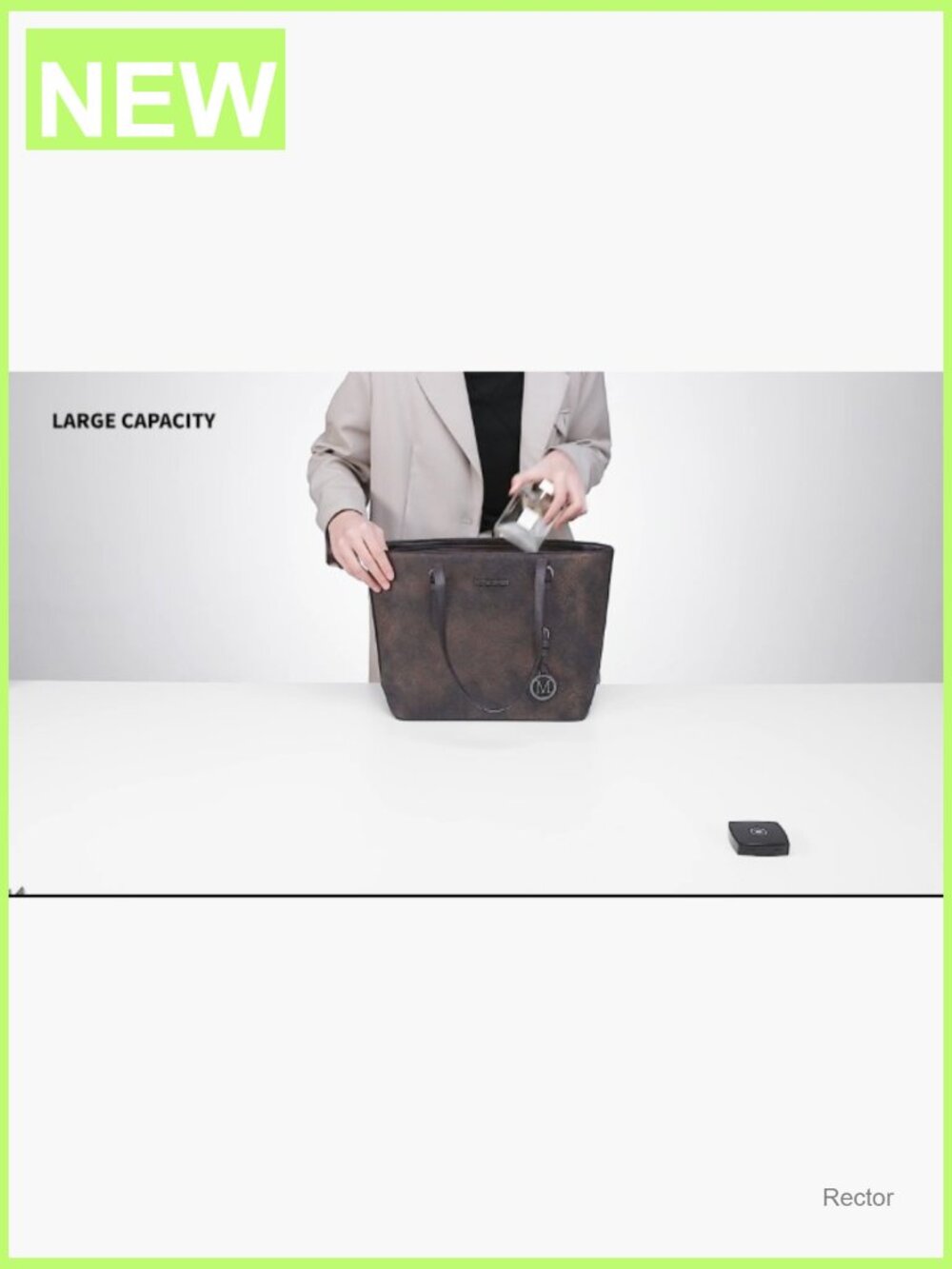 Embossed Vegan Leather Tote Bag Set with Adjustable Strap - Laptop Ready - Picture 7 of 7